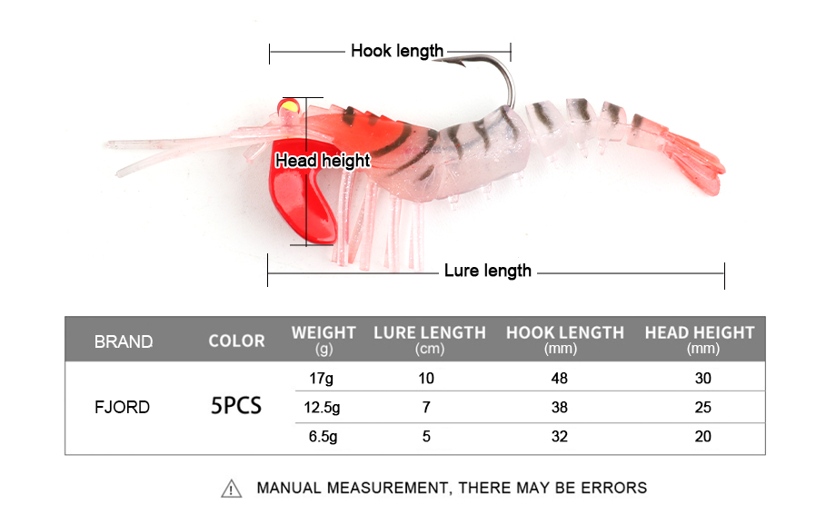FJORD Artificial Soft Bait Shrimp Lure Luminous Lead Jig Hook 6.5g/12.5g/17g for Freshwater Casting River Lake Stream Fishing detail 9