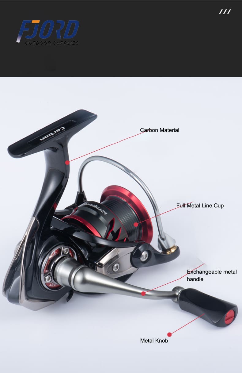 FJORD Spinning Reel Saltwater 9+1BB Carbon Fibre Double Cups Wheel Fake Bait Stream River Lake Right Hand 8-15kg Drag 5.2:1 Gear detail 6