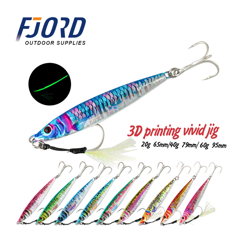 FJORD High Quality Stock 20g 40g 60g Jigging Lure Saltwater Metal Jig for Long Casting 3D Color Jigs