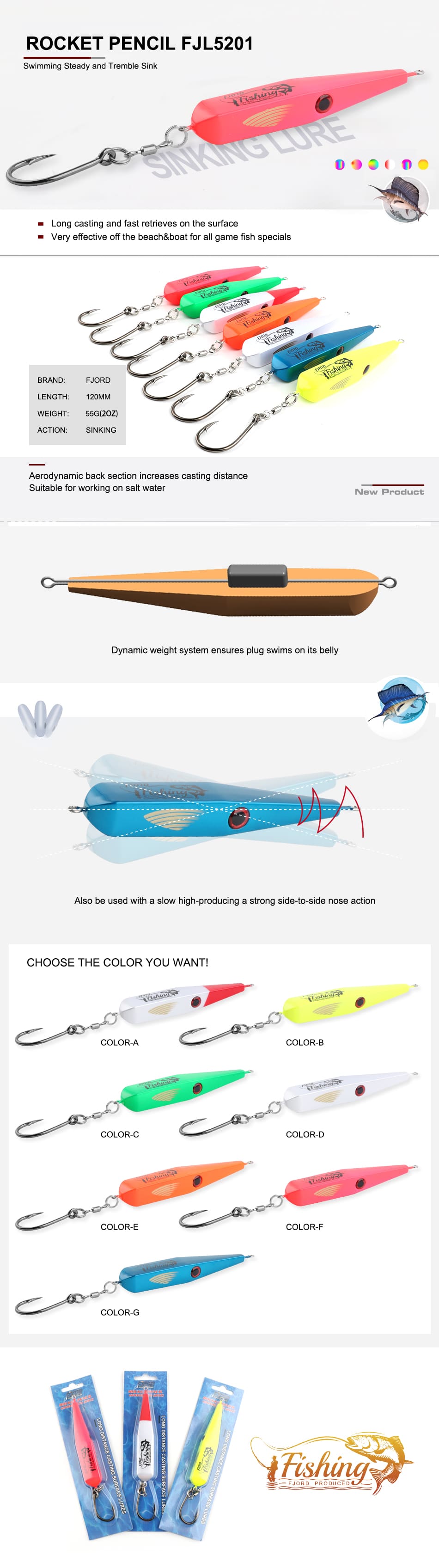FJORD OEM Minnow Lure Pesca Sinking Fishing55G 120MM Hard Minnow Fishing Lures detail 1