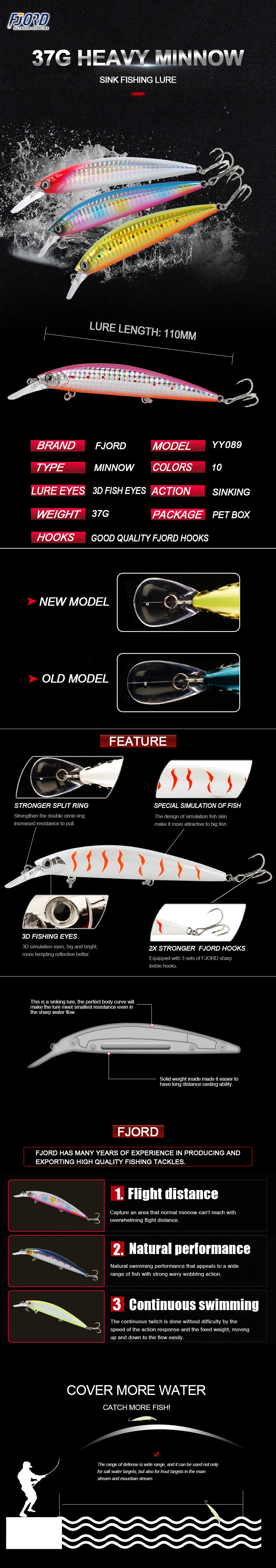FJORD Deep Minnow Lure 37g OEM Big Game Lures Sinking Minnow 110mm Salt Water Sea Fishing detail 7