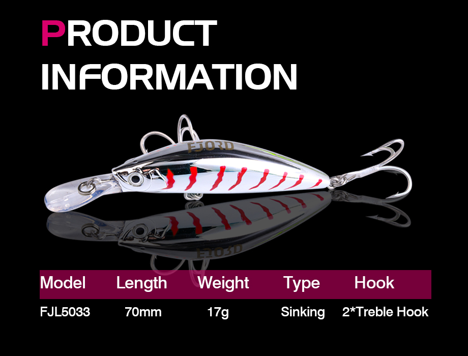 FJORD 3D Printing Color Sinking Minnow Lure 17g 70mm Glowing Saltwater Lures detail 7