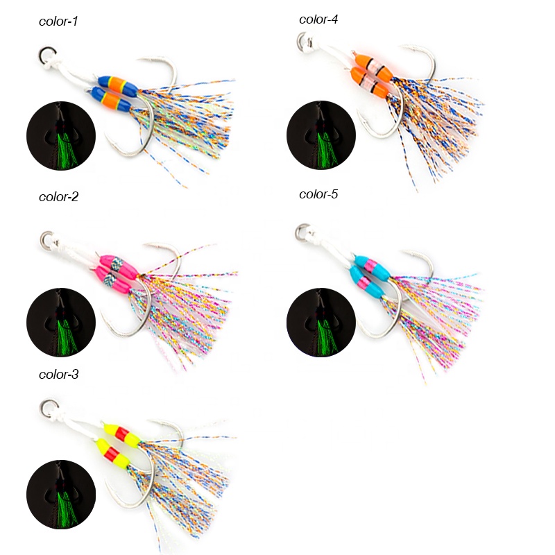 FJORD New OEM Glow Assist Hook Jigging  1/0 2/0 3/0 kevlar Assist Hook Metal Jig Strong Slow Pitch Jig Assist Hooks