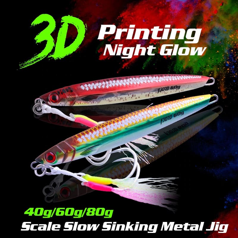 FJORD Customized 40G 60G 80G Slow Pitch Metal Epoxy Hard Bait Fishing Jig 3D Printed Vertical Jigging Lure for Sea River Lake detail 1