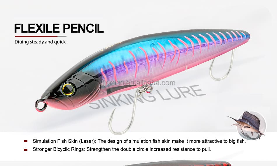 FJORD High Quality Floating Pencil Lure 64g 200mm Hard Plastic Lures for Tuna Fishing Saltwater Lures detail 2