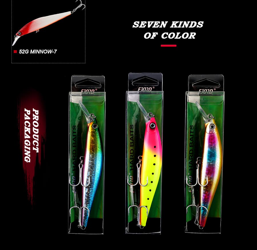 FJORD Customized 130mm Heavy Minnow Lure 52g Fish Bait Colorful Printing Sinking Minnow Long Casting detail 5