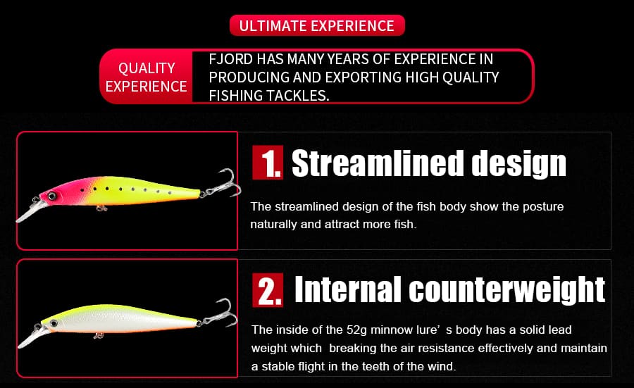 FJORD Customized 130mm 52g Heavy Minnow Lure Fish Bait Colorful Printing Sinking Minnow Long Casting detail 3