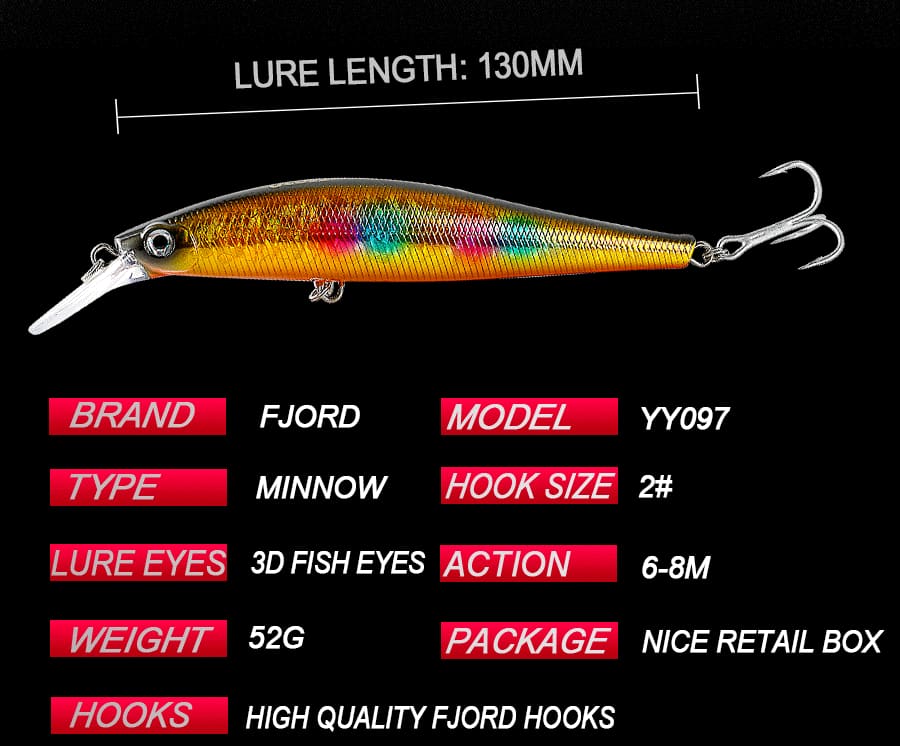 FJORD Customized 130mm 52g Heavy Minnow Lure Fish Bait Colorful Printing Sinking Minnow Long Casting detail 7