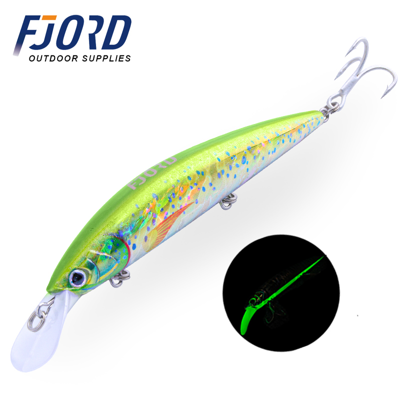 FJORD OEM 3D Printing110MM Bass Fishing Lures 37G Glow Body Heavy Sinking Minnow Lures for Saltwater