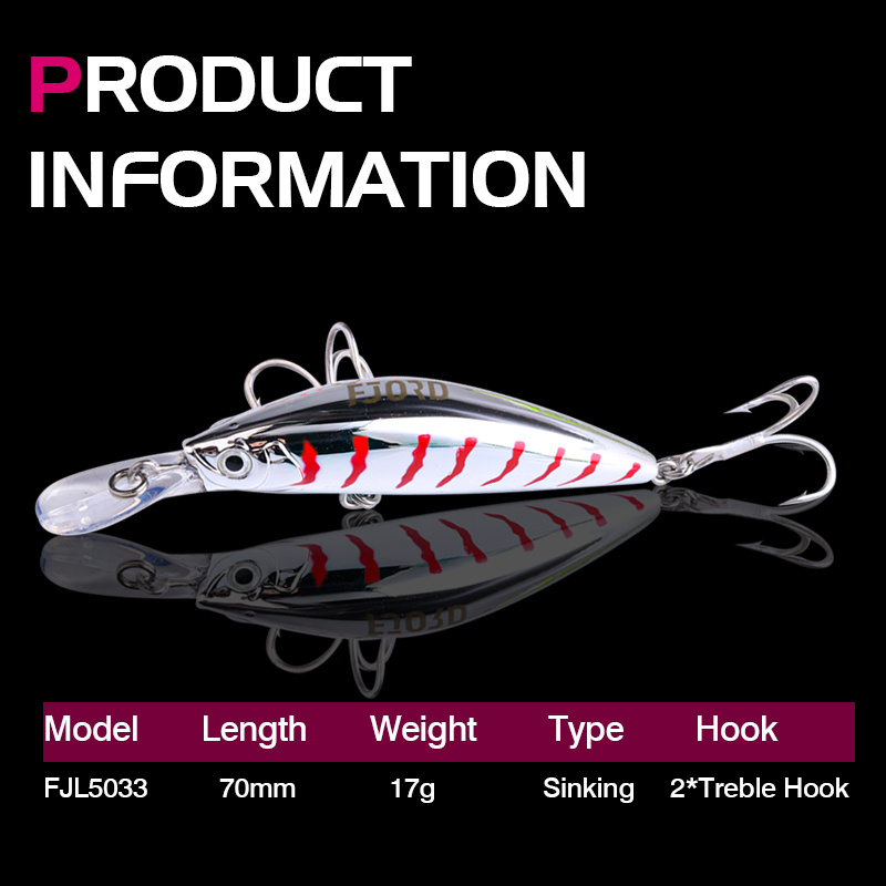 FJORD High Quality OEM Casting Fishing Lure 17g 70mm Sinking Bass Lure Artificial Seawater detail 2
