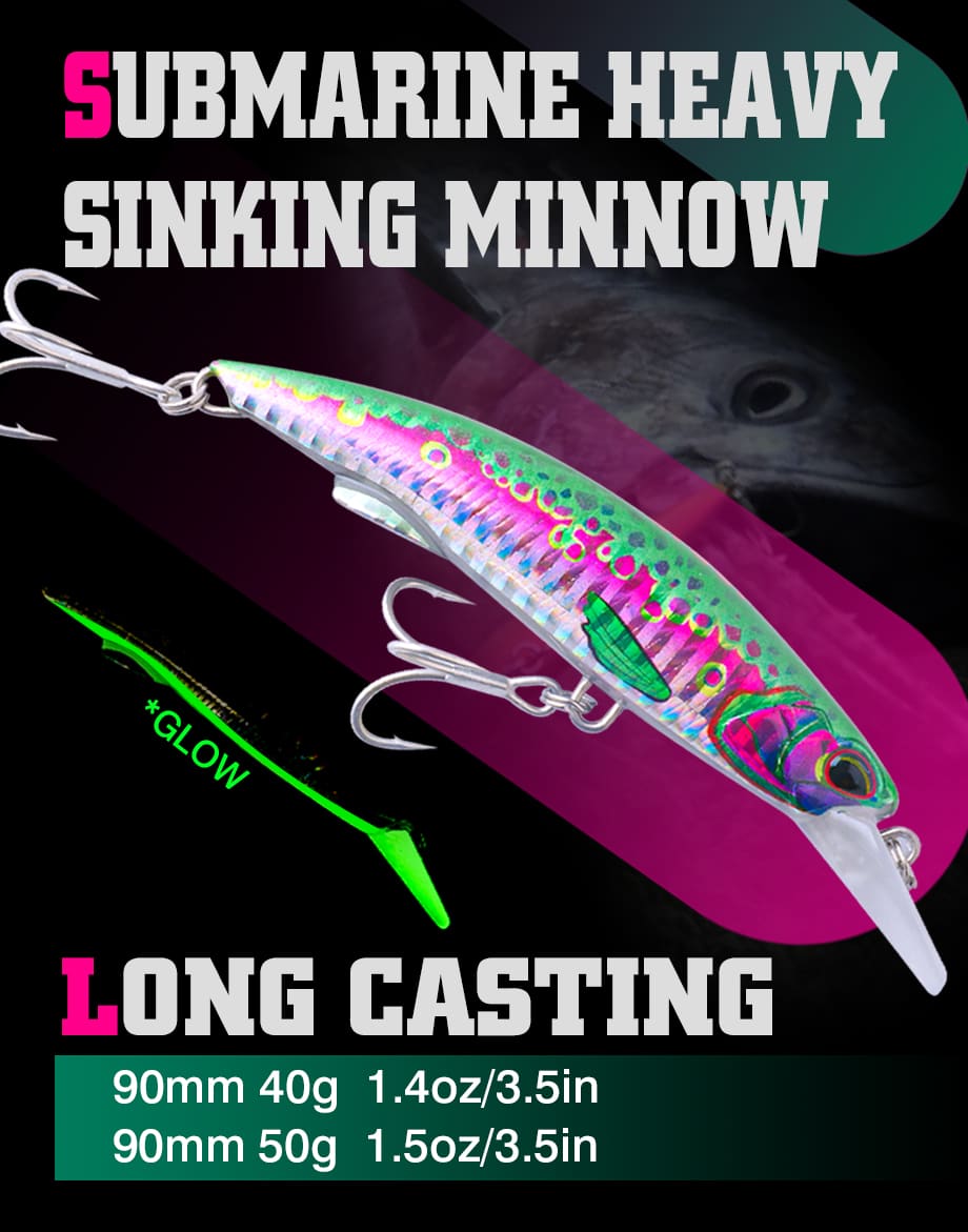 FJORD 40g/50g Luminous Sinking Minnow Hard Lure 90mm Artificial ABS Plastic Material Baits for Sea Bass Salmon Cod detail 3