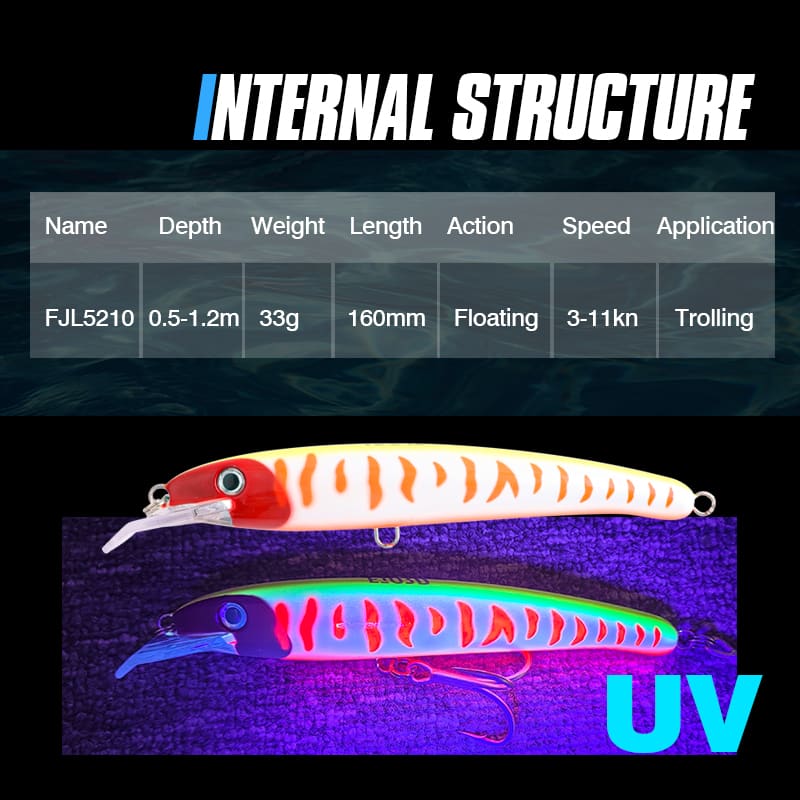 FJORD Luminous 33g Floating Minnow Hard Lures 160mm 3D Simulation Eyes Trolling Fishing Baits in Freshwater detail 3