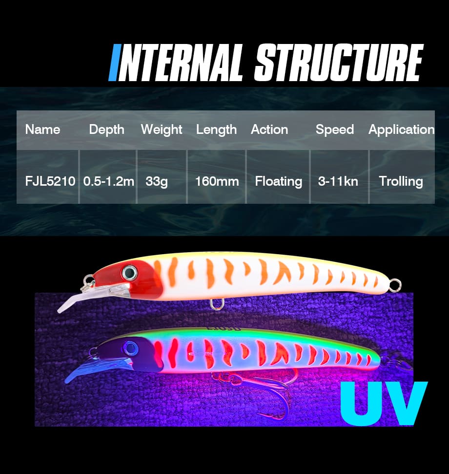 FJORD New 160mm Floating Minnow Lure 33g Deep Trolling Lure with Glow UV Effect for Saltwater Salmon Bream ABS River Lake Stream detail 5