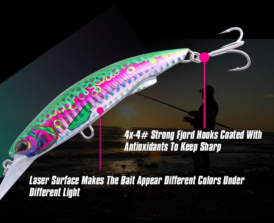 FJORD OEM 40g UV Light Artificial Bait 90mm Sinking Hard Lures ABS Minnow Saltwater Fishing Long Salmon/Tuna Rivers/Lakes detail 1