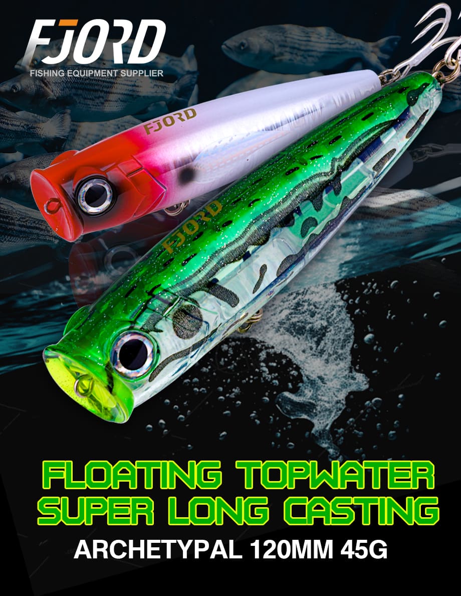 FJORD Offshore Inshore Fishing Popping Lures Plastic 55mm/10g Deep-cupped Face Crystal Armor Popper for Big Game Fishing detail 1
