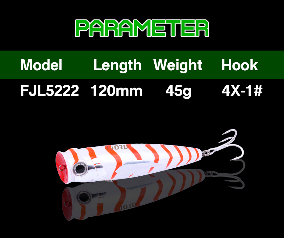 FJORD Offshore Inshore Fishing Popping Lures Plastic 55mm/10g Deep-cupped Face Crystal Armor Popper for Big Game Fishing detail 2