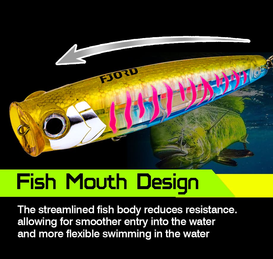 FJORD Offshore Inshore Fishing Popping Lures Plastic 55mm/10g Deep-cupped Face Crystal Armor Popper for Big Game Fishing detail 4