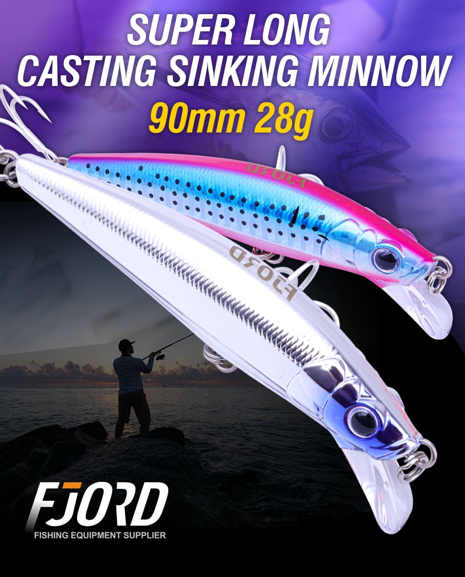 FJORD 90mm Casting Sinking Minnow Artificial Hard Lure 28g Luminous Ocean Boat Fishing Bait for Sea Bass Trout Salmon detail 1