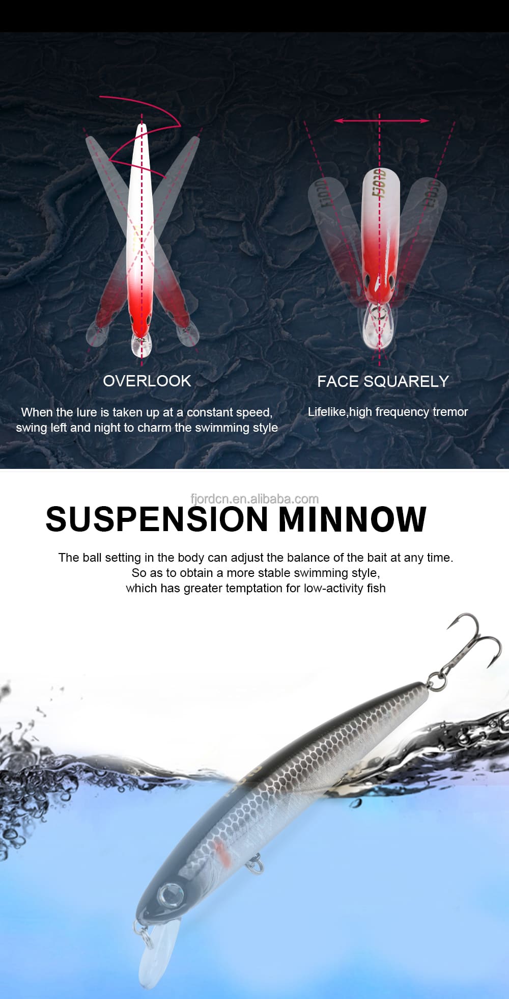 FJORD Suspending Fishing Minnow Lure Saltwater 92mm 9g Deep Diving Minnow Fishing Lures with Short Tongue Board detail 3