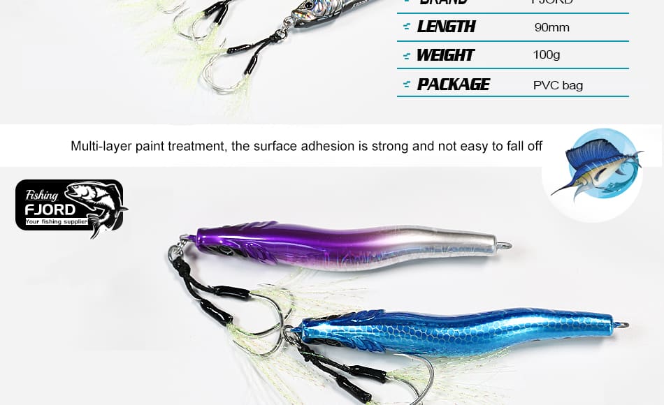 FJORD Double Hook S Type Lead Jig 100g Saltwater Sea Fishing Metal Jig Tuna Seabass Lure detail 5
