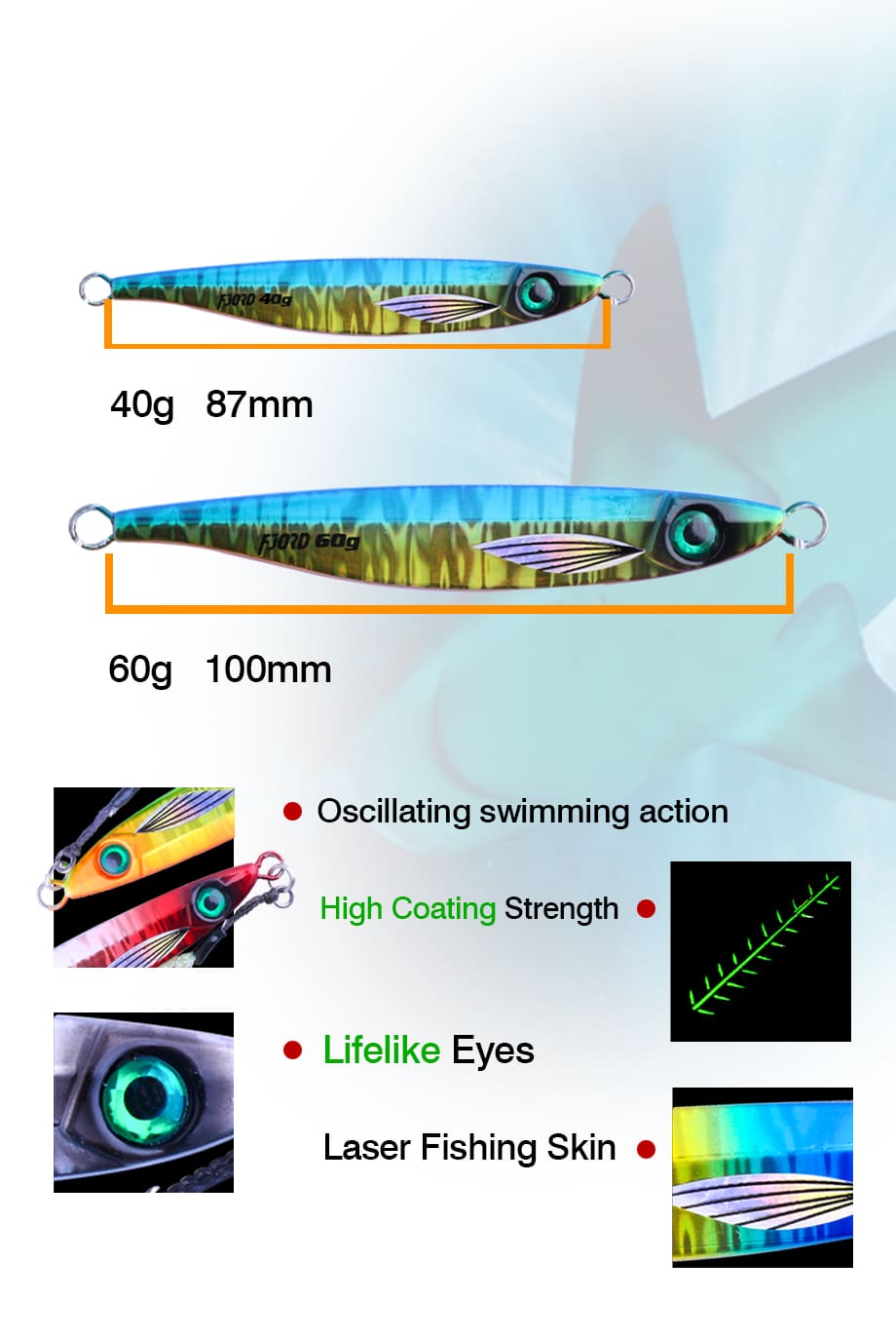 FJORD Slow Pitch Jigging Lure Luminous Fishing Lure 80g Salt Water Sea Fishing Metal Jig Lures with Assist Hooks detail 2