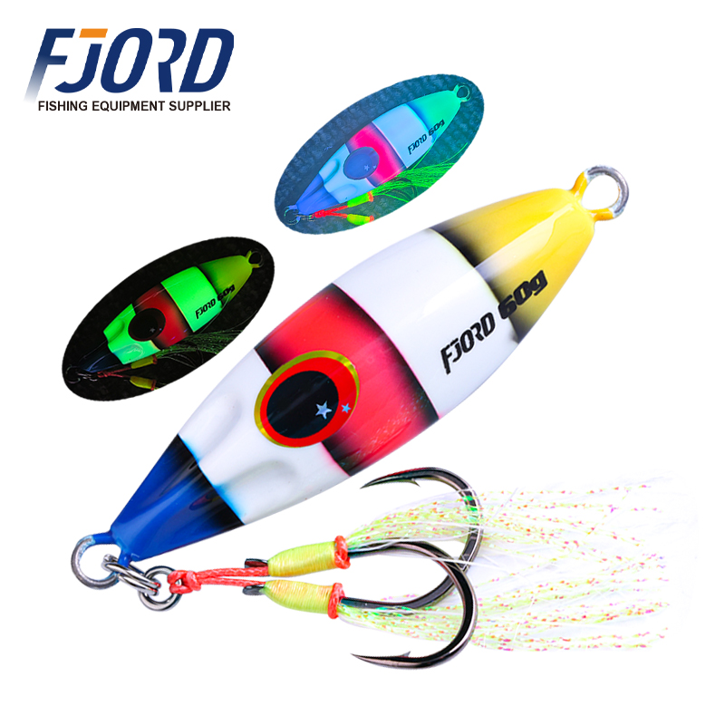 FJORD Slow Pitch Jig Lure Shore Fishing Jigging Lure 60g Luminous Effect Vertical Fishing Metal Jigs