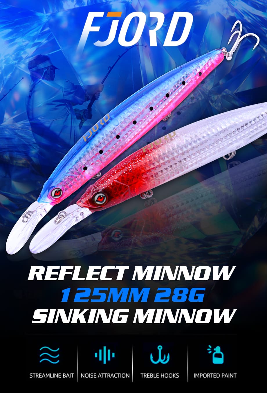 FJORD Luminous Glow Sinking Minnow Hard Lures 125mm 28g Stainless Steel System Bottom Baits Hooks Ocean Boat River Stream Sea detail 1