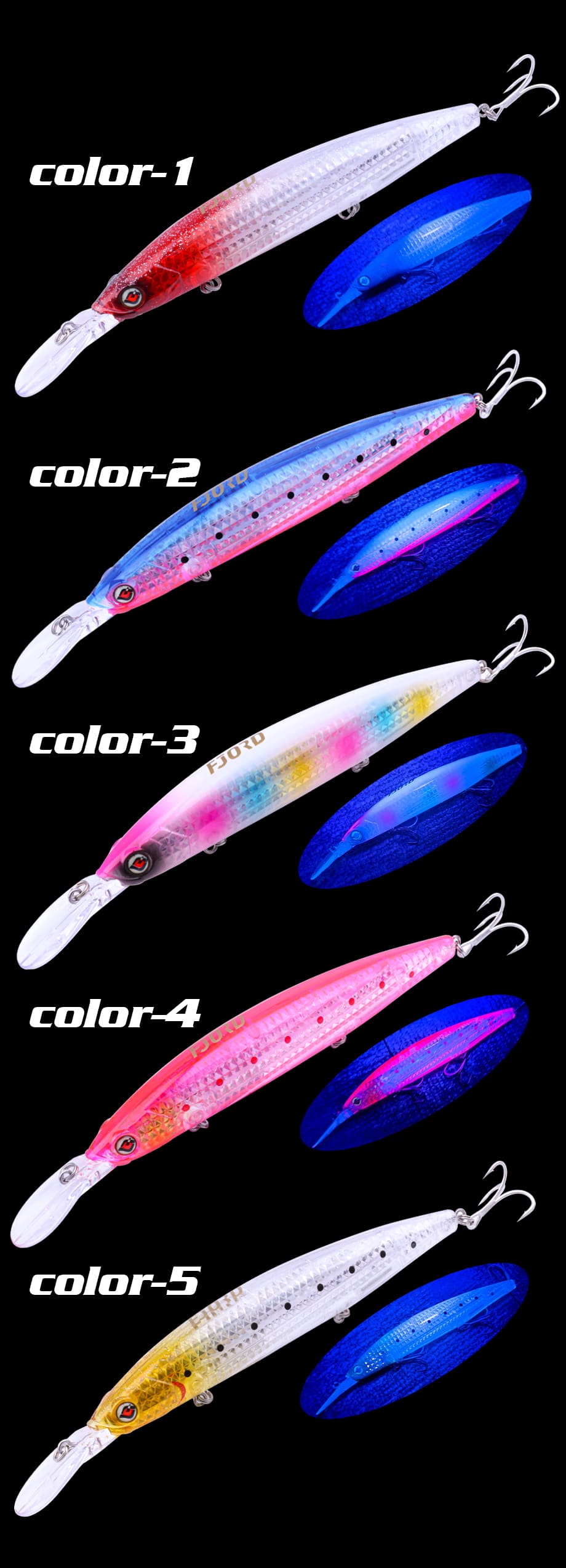 FJORD Luminous Glow Sinking Minnow Hard Lures 125mm 28g Stainless Steel System Bottom Baits Hooks Ocean Boat River Stream Sea detail 6