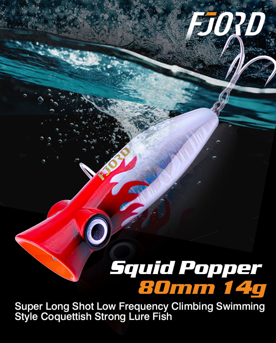 FJORD Customized ABS Artificial Soft Bait Popper Lures for River Lake Stream & Saltwater Fishing 14g 80mm Surface detail 7