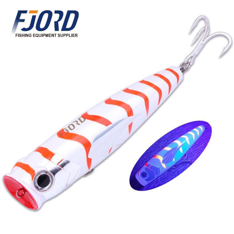 FJORD Printed Laser Hard Popper Lure 120mm 45g Floating Topwater Bait Strong Treble Hooks for Tuna Lake Stream Fishing