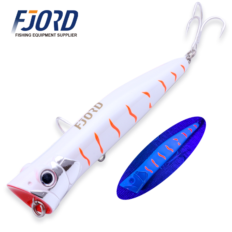 FJORD 180mm 80g Stainless Steel ABS Printed Floating Strike Popper Lure Topwater Bait Saltwater Fishing Hooks for Marlin