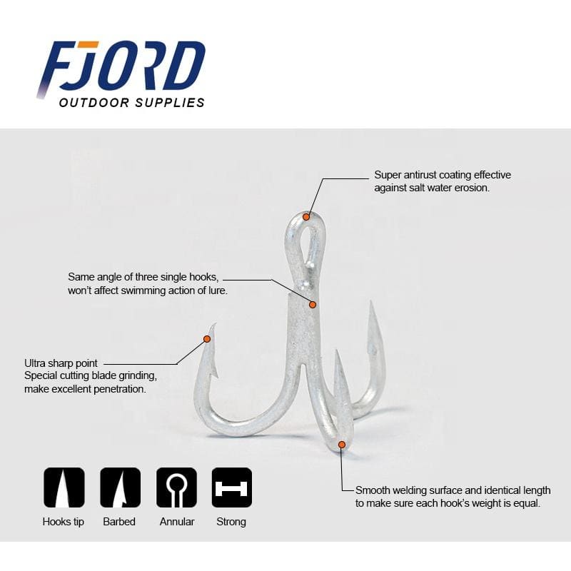 FJORD FJH3406 High Carbon Steel Treble Hook 4x Stinger for Saltwater Big Game Jigging Fishing detail 4