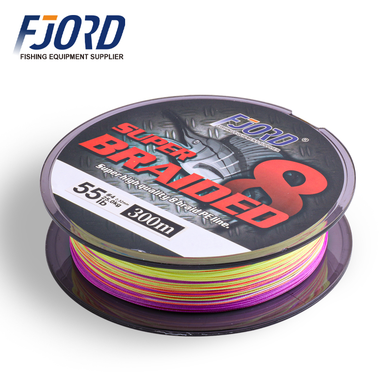 FJORD Multicolor 300m 8-Strand Multifilament Braided Line Floating High-Strength Double Taper for Lake River Ocean Boat Fishing
