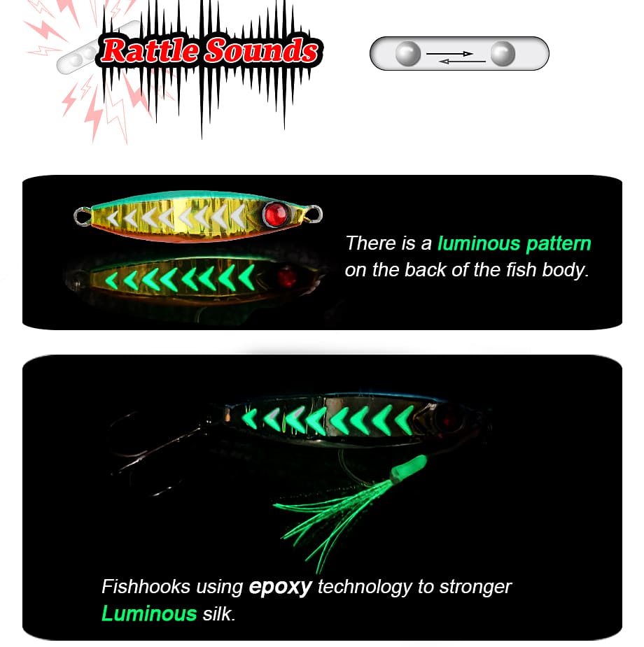 FJORD Saltwater Sea Fishing Lure Rattle Sound Metal Jig Slice Printed 40g 60g 80g 3D Eyes Bottom Fishing detail 7