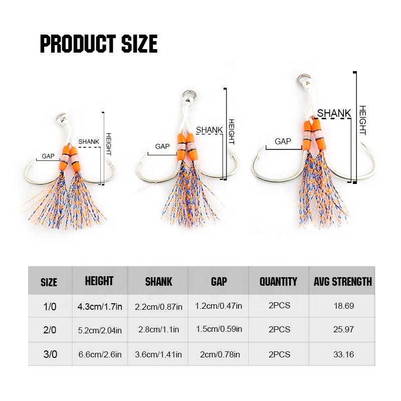 FJORD Sea Fishing Jig Hook with Assistant Feather 1/0 2/0 3/0 Feather Double OEM Available Assist Hook detail 2