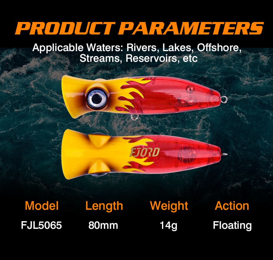 FJORD Fishing Popper Lures Saltwater Big Game 80mm 14g Floating Popper Bait Fishing Accessories Artificial Hard Fishing Lure detail 2