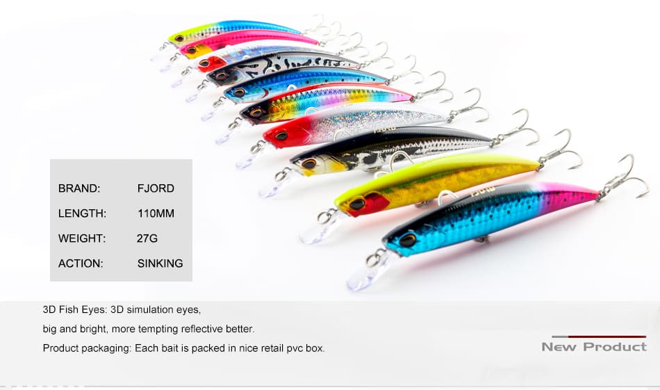 FJORD Wholesale Fast Sinking ABS Minnow Lure 110mm 27g Luminous Vertical Saltwater Jigging Lure detail 6