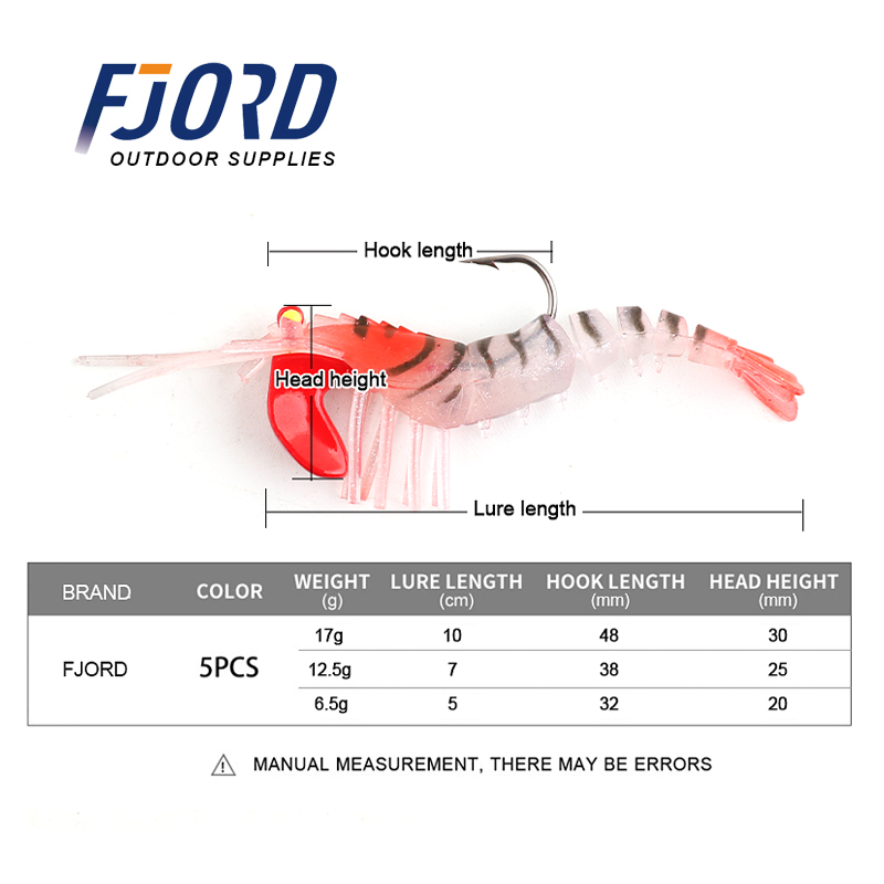FJORD Hot Sell Hide Lead Head Hook Luminous Eyes 3-11g Fishing Bait 5 Section Japanese Soft Plastic Shrimp Fishing Lure detail 1