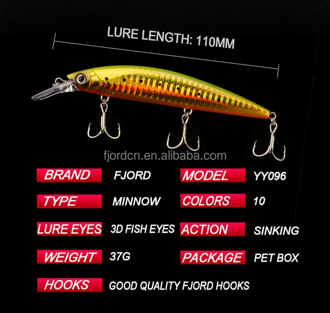 FJORD China Brand Supply 37g/110mm Hard Minnow Sinking Fishing Lures Sea Bass Lure for Fishing detail 7