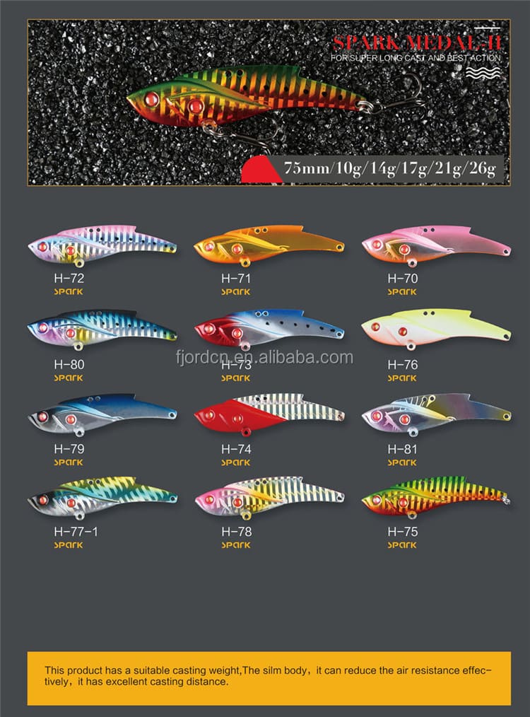 FJORD Hot 75mm Metal Hard Baits Spoon Metal VIB Lures Sequins Fish Hard Vibe Bait Spoon Bass Vibration Stamping Fishing Lure detail 1